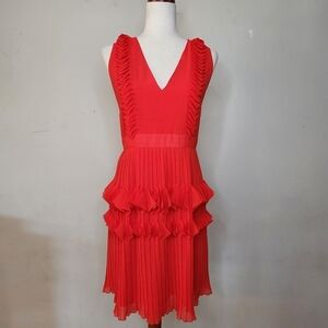 FOXIEDOX Red Pleated Applique Party Dress Size Large